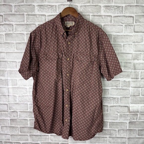 Duluth Trading Dull Dark Red Argyle Print Double Pocket Button Down Shirt LARGE - Picture 2 of 6